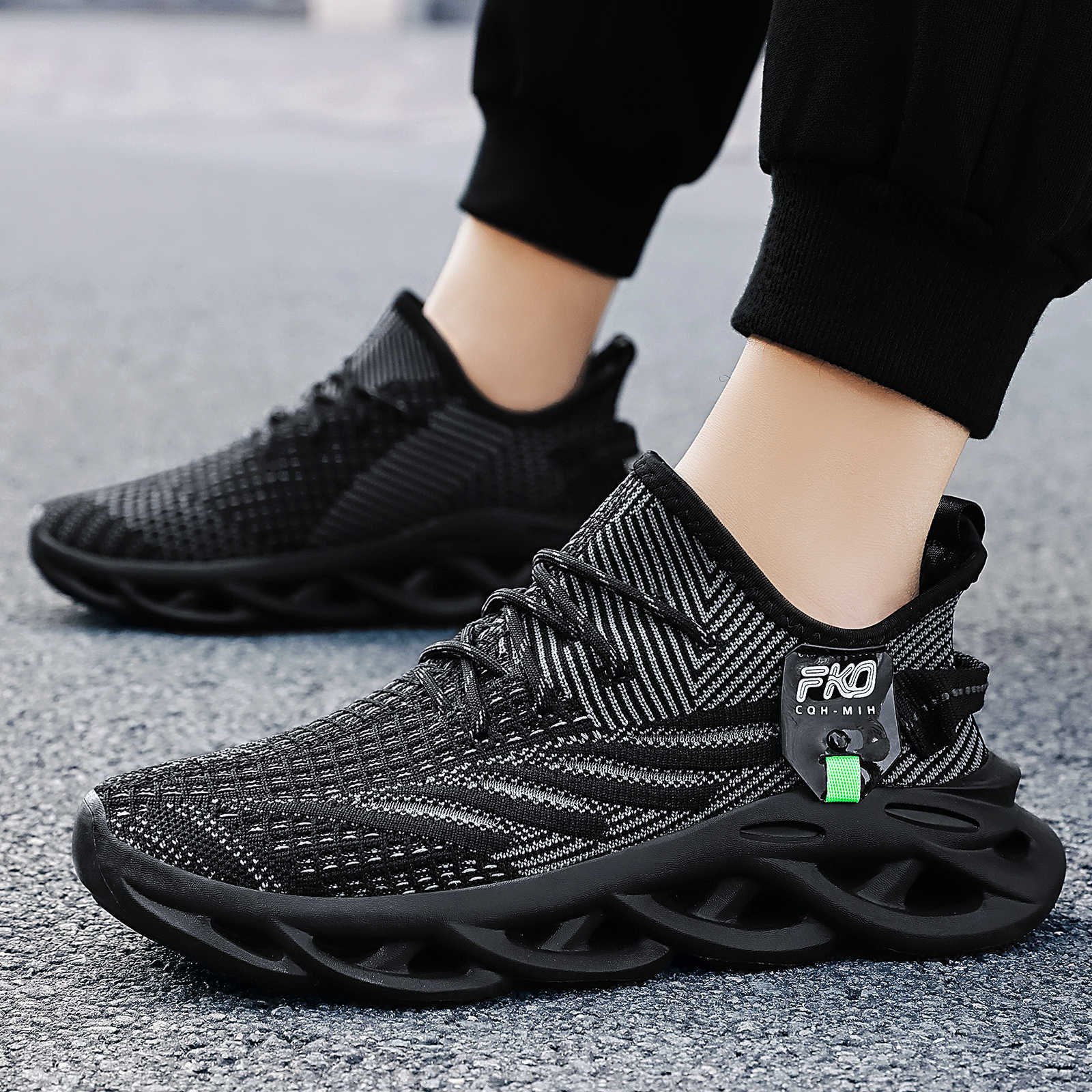 Men's Breathable Knit Sneakers - Knit Fabric Lace Up Sneakers review and price