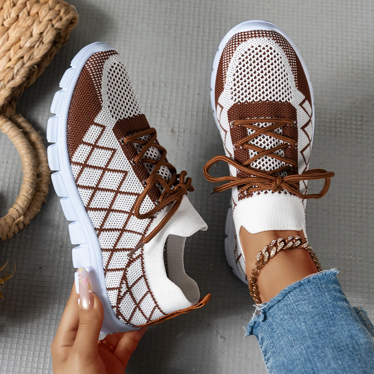 Women Knit Sock Sneakers, Rhom - Knit Fabric Lace Up Sneakers review and price